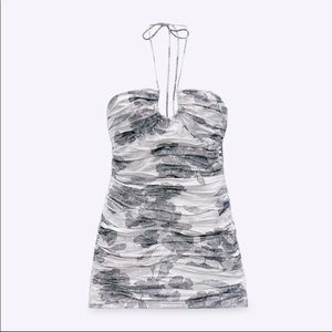 Zara draped dress with metallic thread in silver, new with tags